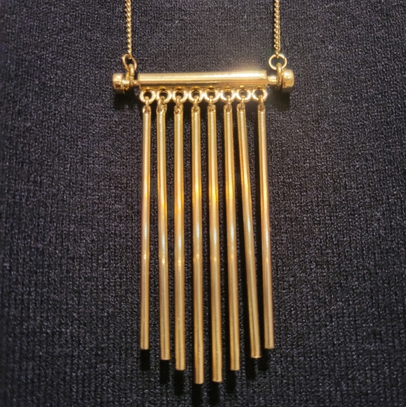 Gold Like Necklace with Pendant with 8 Pendulum Bars, Long - Picture 2 of 6